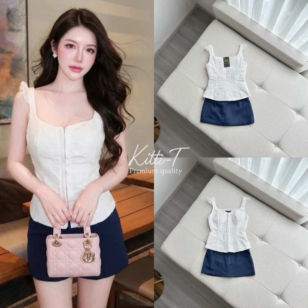 KT 1323 Set (2) ชิ้น เสื้อ+กระโปรง สไตล์ลูกคุณหนูที่มีความเรียบหรูและดูแพง Kitti