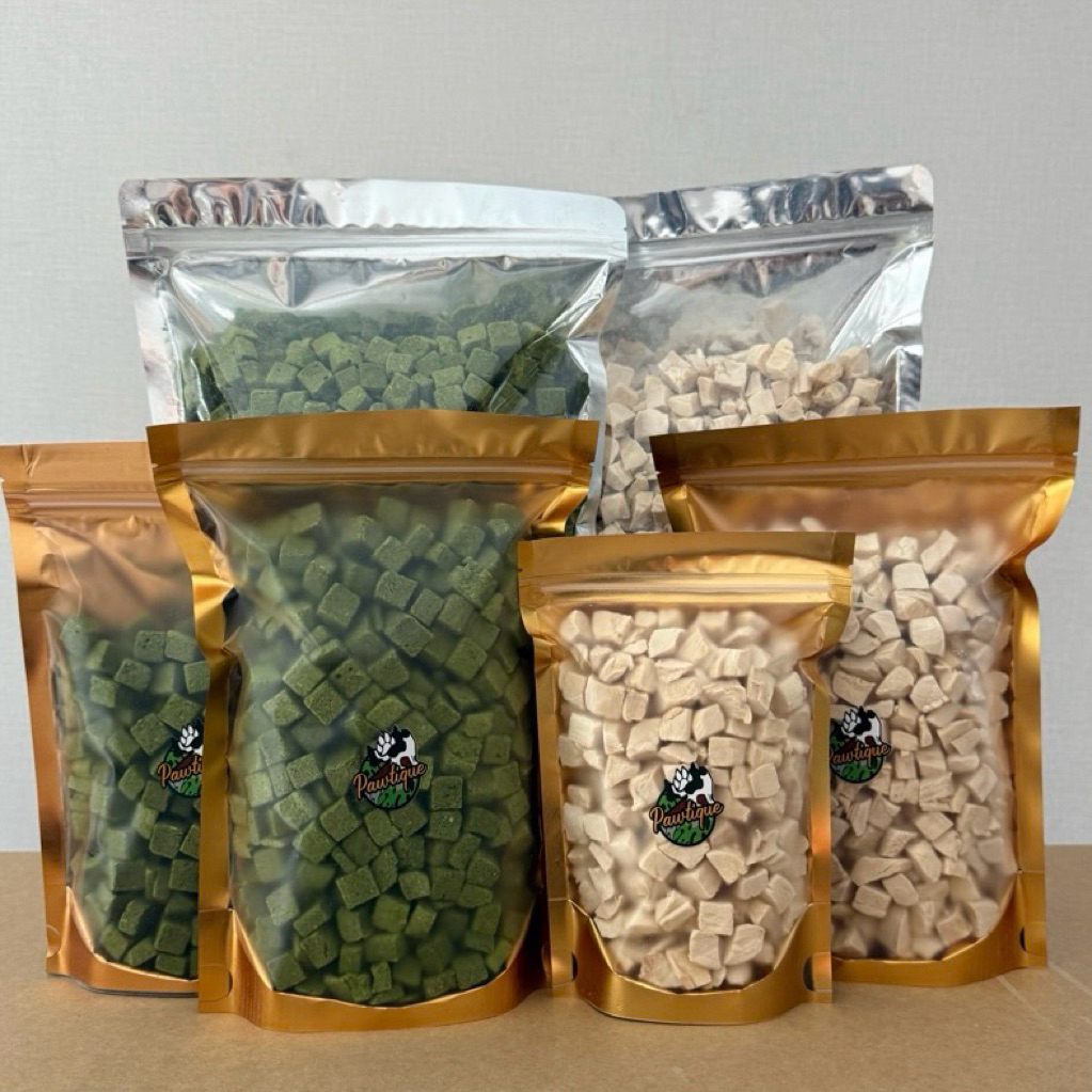 ขนมฟรีซดราย pawtique หญ้าแมว อกไก่เต๋า ขนมแมว ขนมสุนัข Freeze Dried 100% อกไก่ฟรีซดราย อกไก่แมว 100g 200g 300g 500g