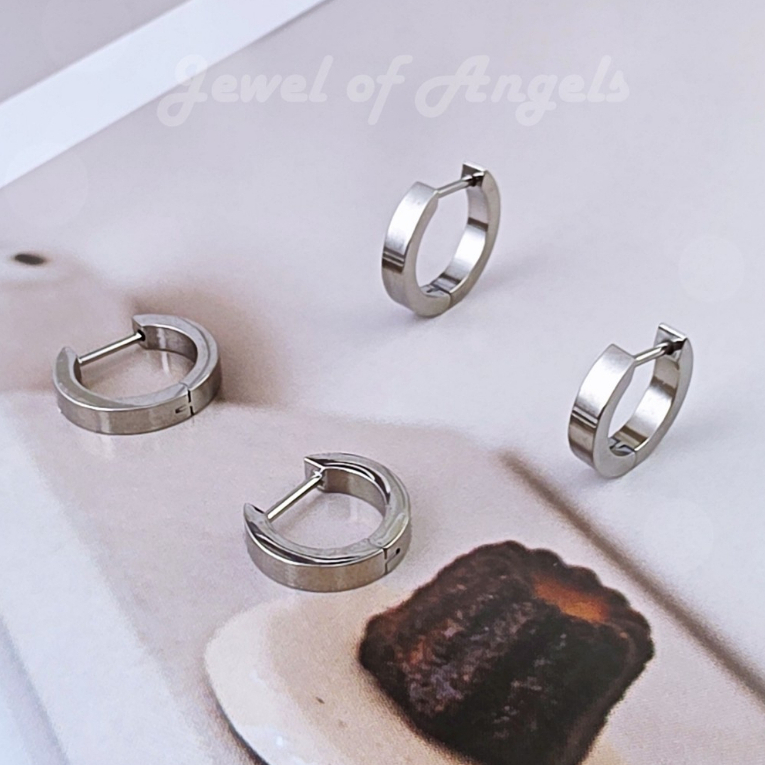 ต่างหูTitanium รุ่น Comfort ต่างหูห่วงเรียบไทเทเนียมอัลลอยทั้งชิ้น ขอบเหลี่ยม ก้านตรง