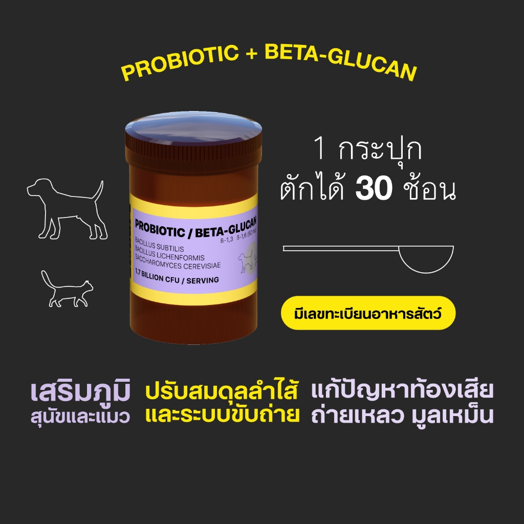 SWOOPE โพรไบโอติกผสมเบต้ากลูแคนสำหรับแมวและสุนัข ปรับสมดุลลำไส้ เสริมภูมิคุ้มกัน
