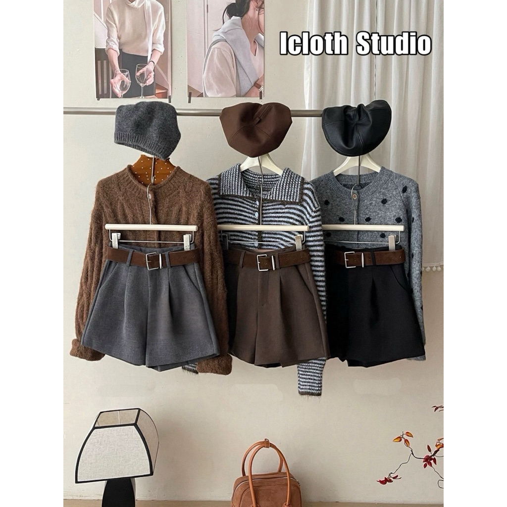 Oxford Short🤎 กางเกงผ้าพรีเมียม เอวสูง พร้อมเข็มขัด ทรงสวยมาก