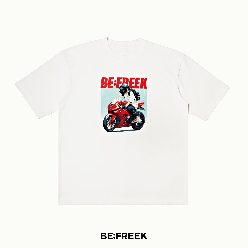 เสื้อยืด BE;FREEK x HATEBERRY GO GO! BIKER สีขาว คอตตอนแท้ 100% สไตล์อิสระ