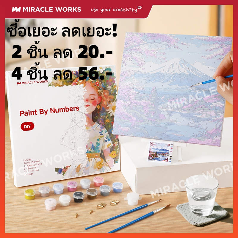 MW ระบายสีตามตัวเลข 20x20ซม มีเฟรม ภาพวาดตกแต่งอะคริลิก ของขวัญ DIY สำหรับเด็ก คู่