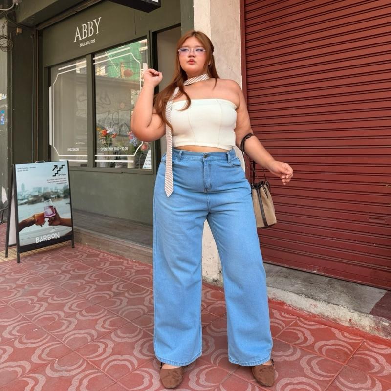 Moonjeans กางเกงยีนส์เอวสูงทรงกระบอกกลางสาวอวบ ไซซ์ใหญ่ BASIC JEANS รหัส 2020 พรางหน้าท้อง ต้นขา