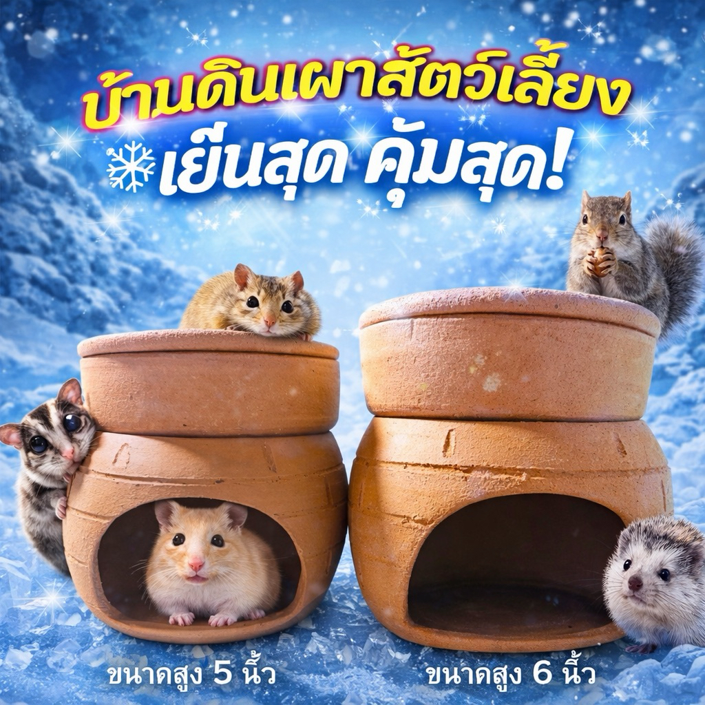 (MMPetShop)บ้านแอร์ดินเผามีฝาปิดด้านบนขนาด 4 นิ้ว 5 นิ้ว และ 6 นิ้ว อุโมงค์ดินเผาสำหรับหนูแฮมเตอร์และสัตว์ฟันแทะขนาดเล็ก