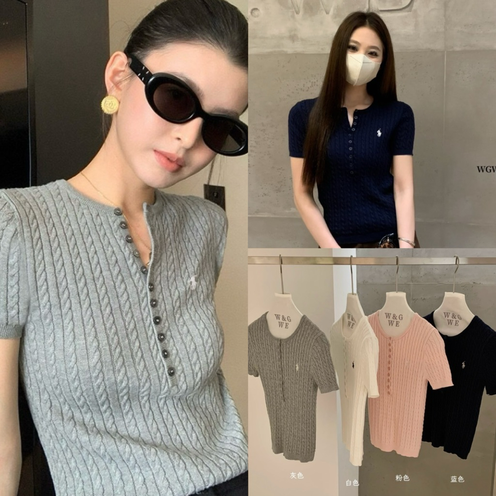 9103# เสื้อไหมพรมแขนสั้น ปักลายช่วงอก งานกระดุมหน้า เนื้อผ้ายืดหยุ่นได้เยอะ TAG:WG.WE 🇰🇷