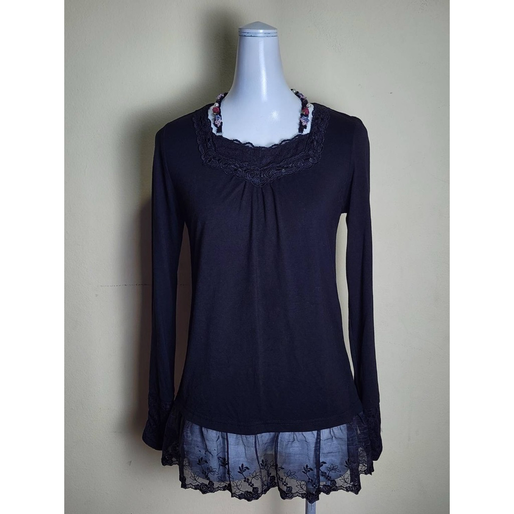 💥axes femme เสื้อคอเหลี่ยม แขนยาว