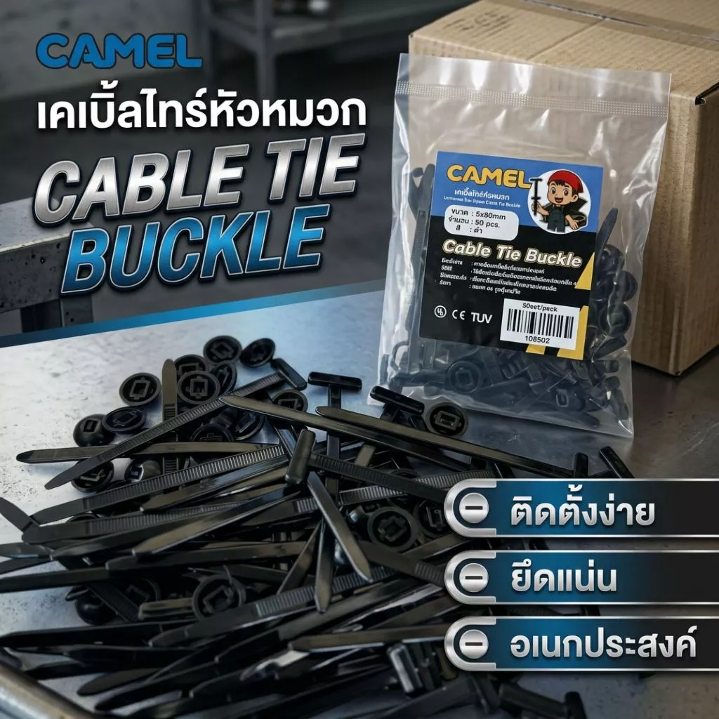 CAMEL เคเบิ้ลไทร์หัวหมวก Cabletie Buckle คลิปล็อกอเนกประสงค์ ซ่อมรถ/ยึดสายไฟ thumbnail 3
