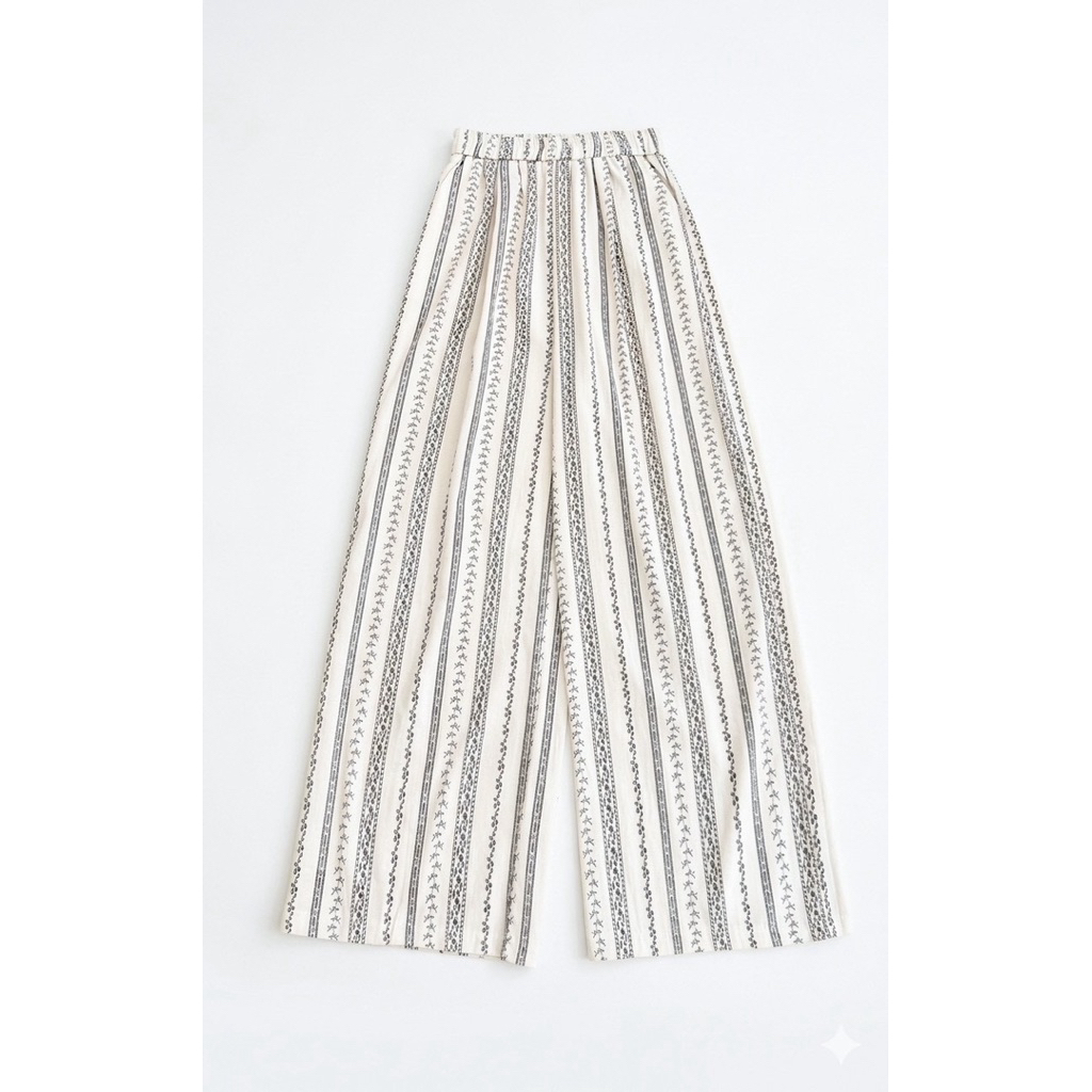 INFINITY : Yuma Pants (ยูม่า) กางเกงผ้าฝ้ายลินินพิมพ์ลาย เนื้อผ้านิ่ม ละเอียดมาก ผ้าใส่สบาย ระบายอากาศได้ดี เอวยาวยืด