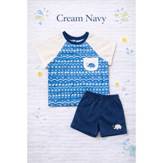 ชุดเซ็ทเด็กผู้ชายผ้าทอพิมพ์ลายช้าง ใส่คู่กับกางเกงผ้ายืดสีกร…