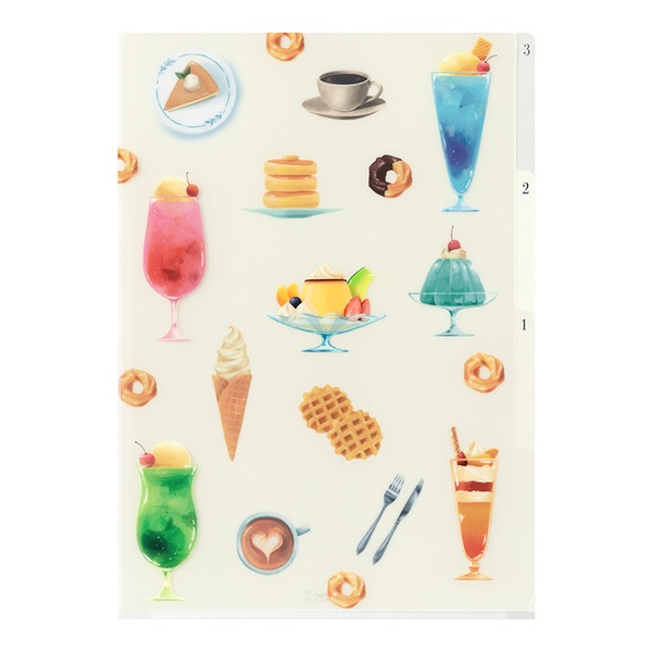 MIDORI 3 Pockets Clear Folder A4 Cafe (D35670006) / แฟ้มใส 3 ช่อง ขนาด A4 ลายคาเฟ่ แบรนด์ MIDORI จาก