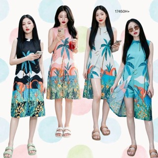 Set 2 ชิ้น เสื้อแขนกุดตัวยาว ผ่าหน้า พิมลาย + กางเกงขาสั้นพิ…