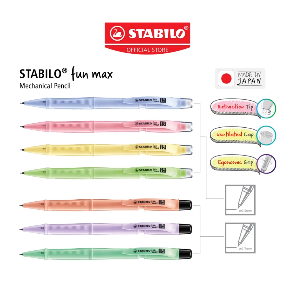 STABILO ชุดดินสอกด fun max ขนาดไส้ 0.5 และ 0.7 มม. พร้อมไส้ดินสอ
