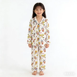 BB214 ชุดนอนเด็ก แขนยาว ลายการ์ตูน ผ้านิ่ม ใส่สบาย ไม่ร้อน