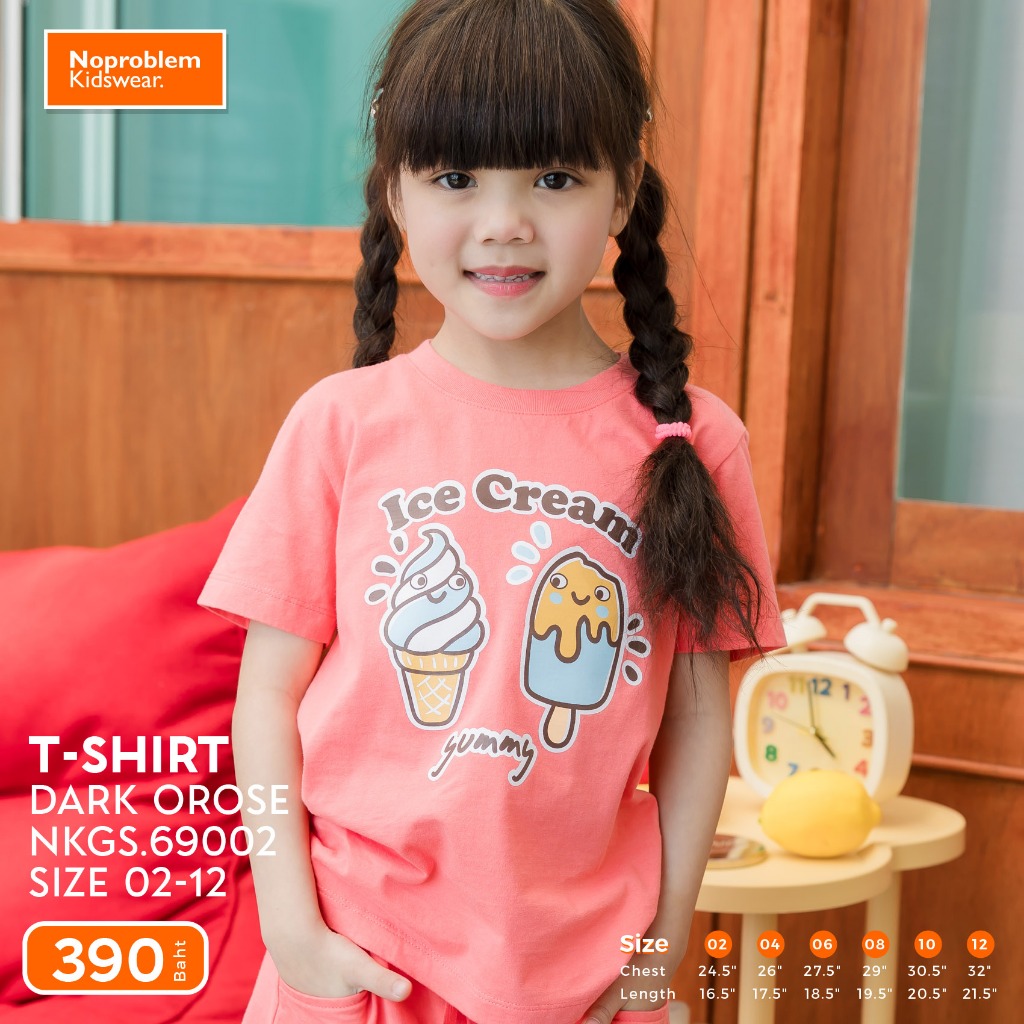 ลด 50% เสื้อยืดคอกลมแขนสั้นเด็กผู้หญิง ลาย Ice Cream Yummy สุดคิ้วท์  รหัส NKGS.69002  - By Noproblem Kidswear T-Shirt