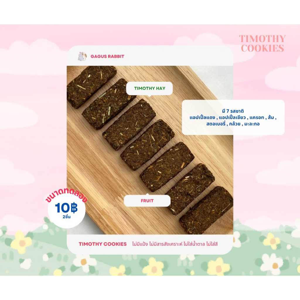 GAGUS RABBIT 🐰 / (ขั้นต่ำ50บาท) ขนาดทดลอง🍪คุกกี้หญ้าทิมโมธีผสมผลไม้(แบบจิ๋ว) สำหรับกระต่าย แกสบี้