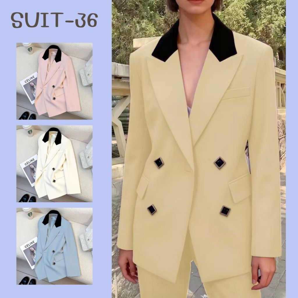 SUIT-36 เสื้อสูทผู้หญิง (เฉพาะเสื้อ) Blazer เบลเซอร์คอปก S-4XL สาวอวบใส่ได้ ใส่เที่ยว ใส่ทำงาน สินค้