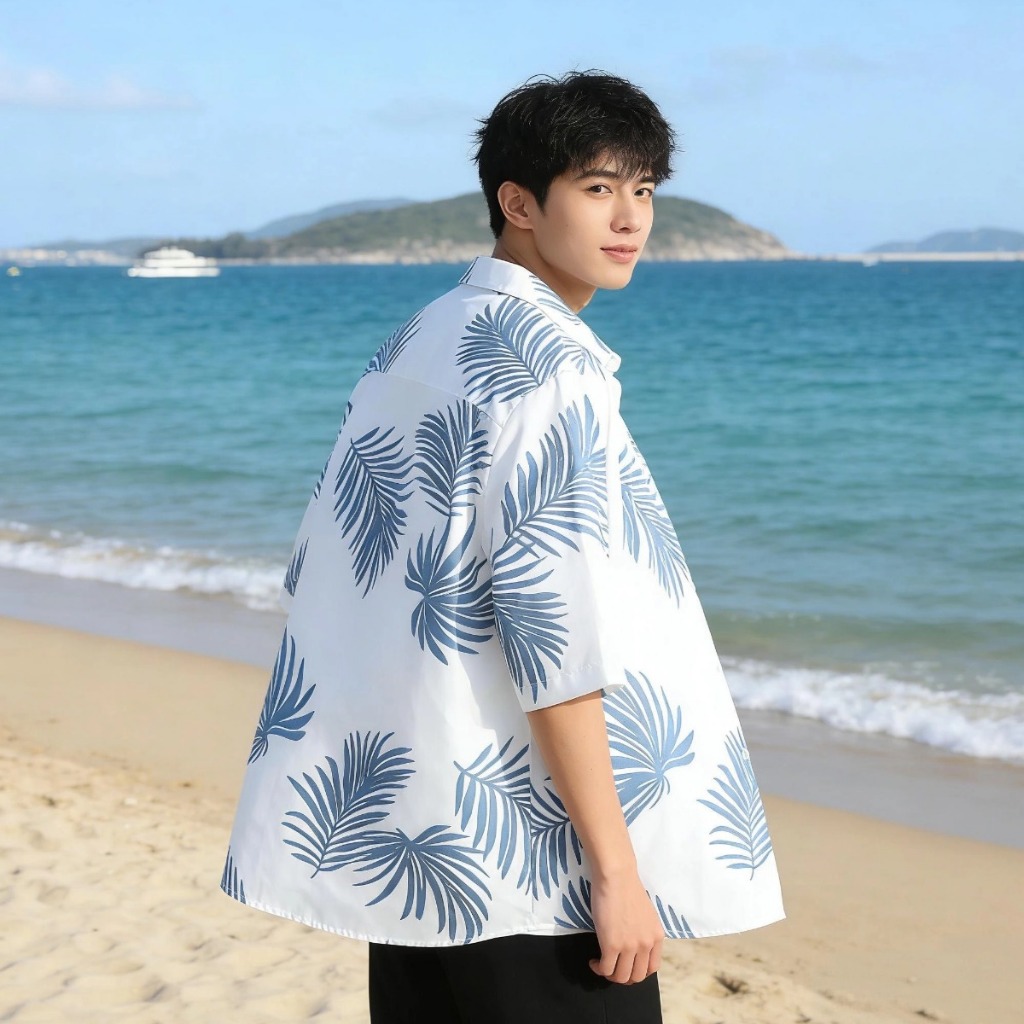 เสื้อไซส์ใหญ่ เสื้อฮาวาย 35-130KG ทรงหลวม ทำจากผ้าไหมเย็น ระบายอากาศได้  ใส่เที่ยวทะเลหรืออยู่บ้านชิลๆ รูปที่ 7