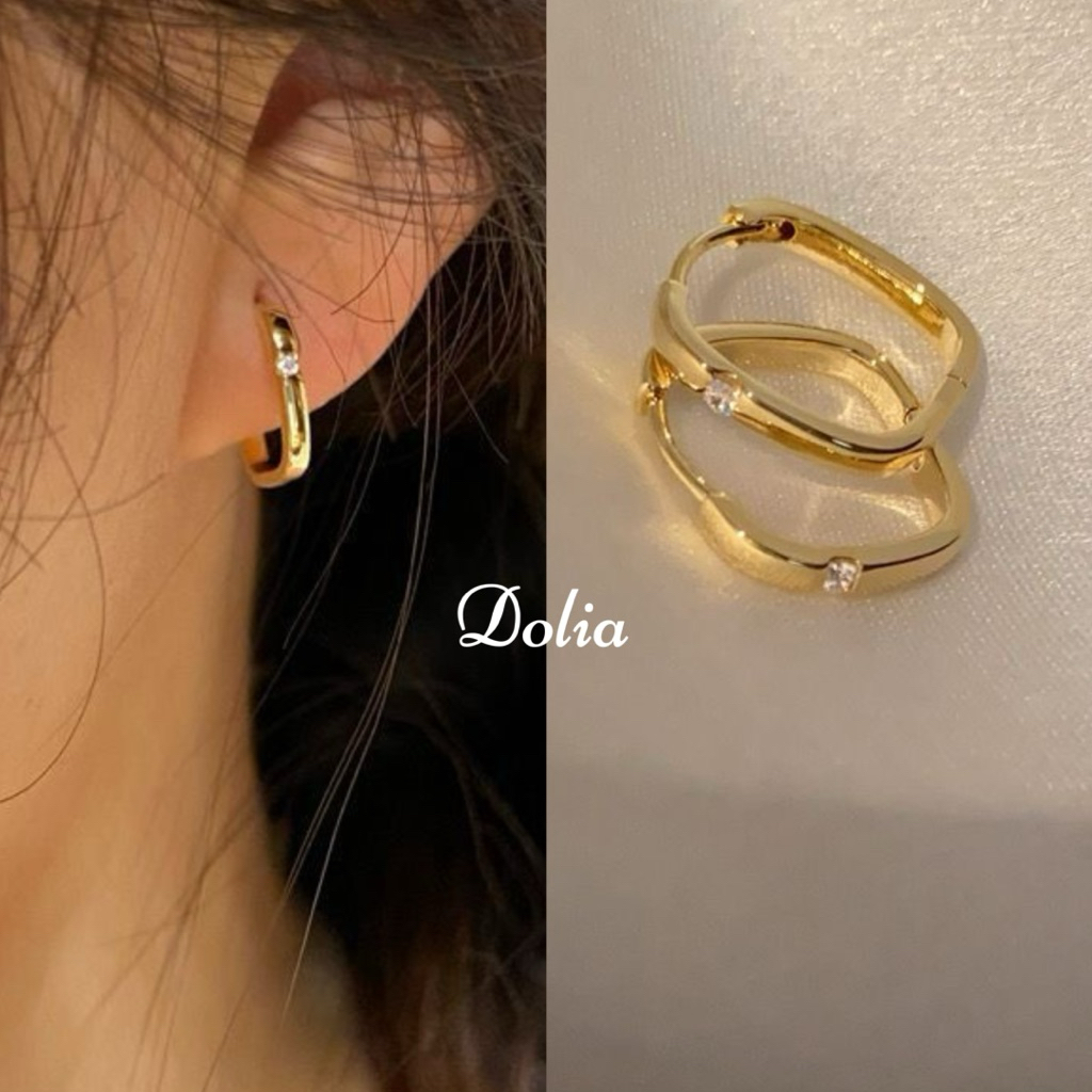 DOLIA [พร้อมส่งจากไทย] ต่างหูห่วงเงินแท้ S925 ห่วงเพชร ต่างหูสไตล์เกาหลี A45