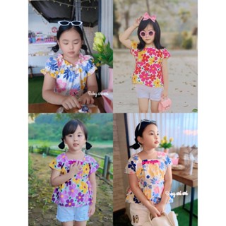 เสื้อเด็กลายดอกสงกรานต์ พร้อมส่ง  ทรงเด็กดอยผูกโบว์ผ้าฝ้ายแท…