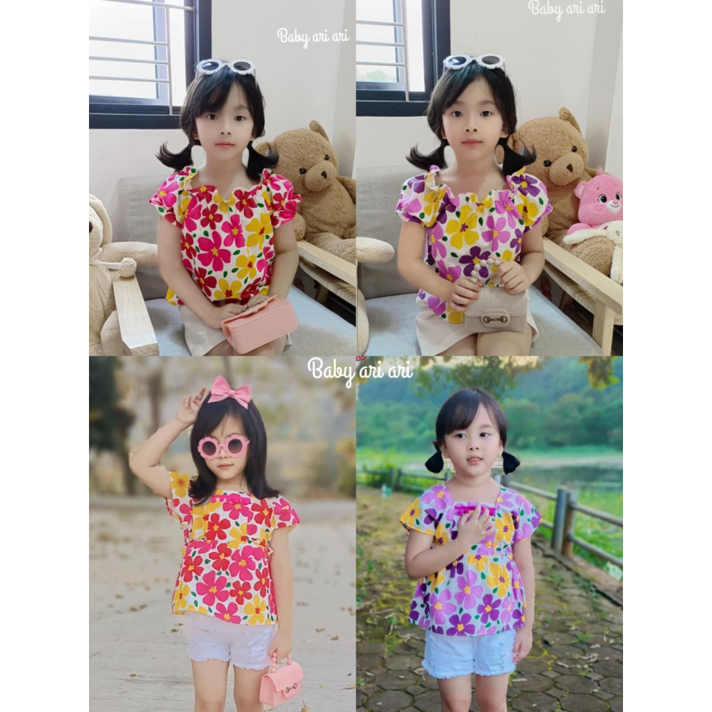 เสื้อเด็กผู้หญิงลายดอกไม้ ลายดอกสงกรานต์ผ้าฝ้ายแท้ พร้อมส่ง