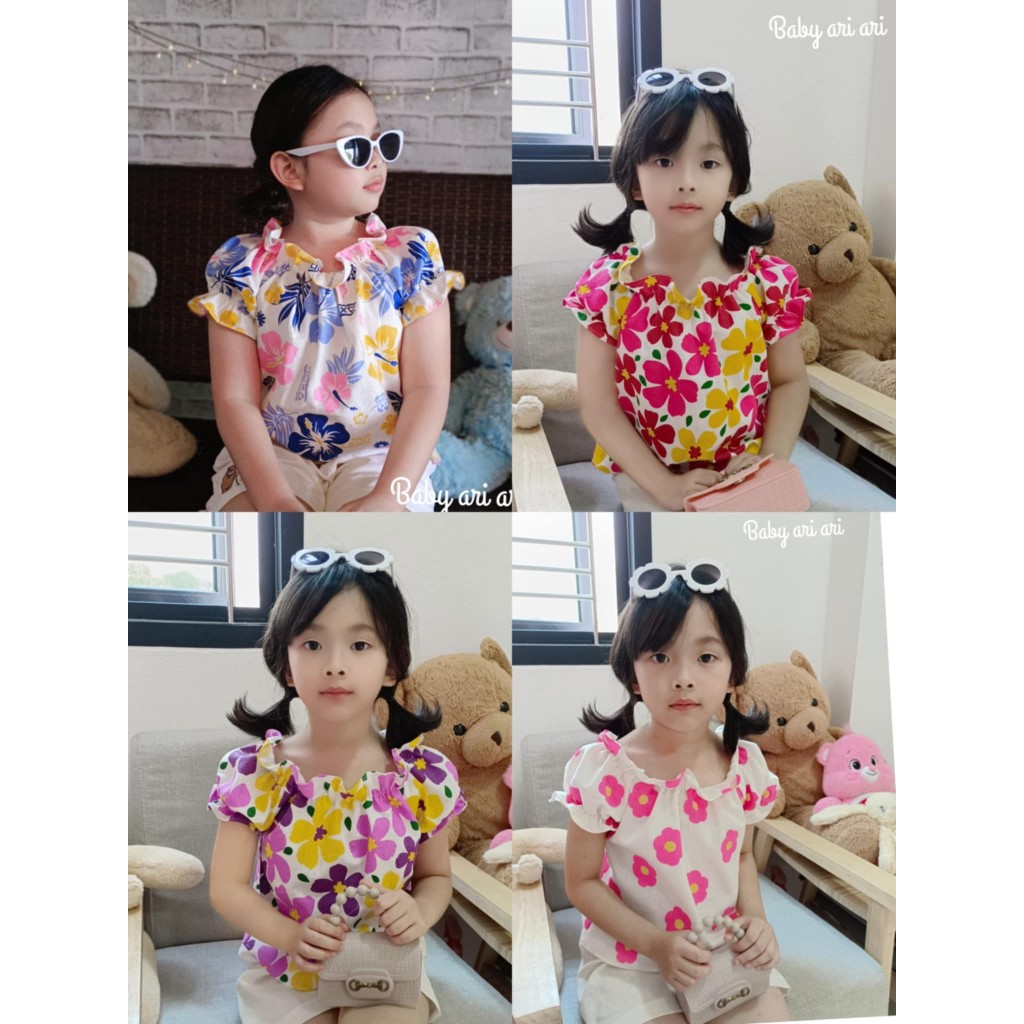 เสื้อลายดอกสงกรานต์เด็ก พร้อมส่ง ทรงแขนตุ๊กตาน่ารักมาก