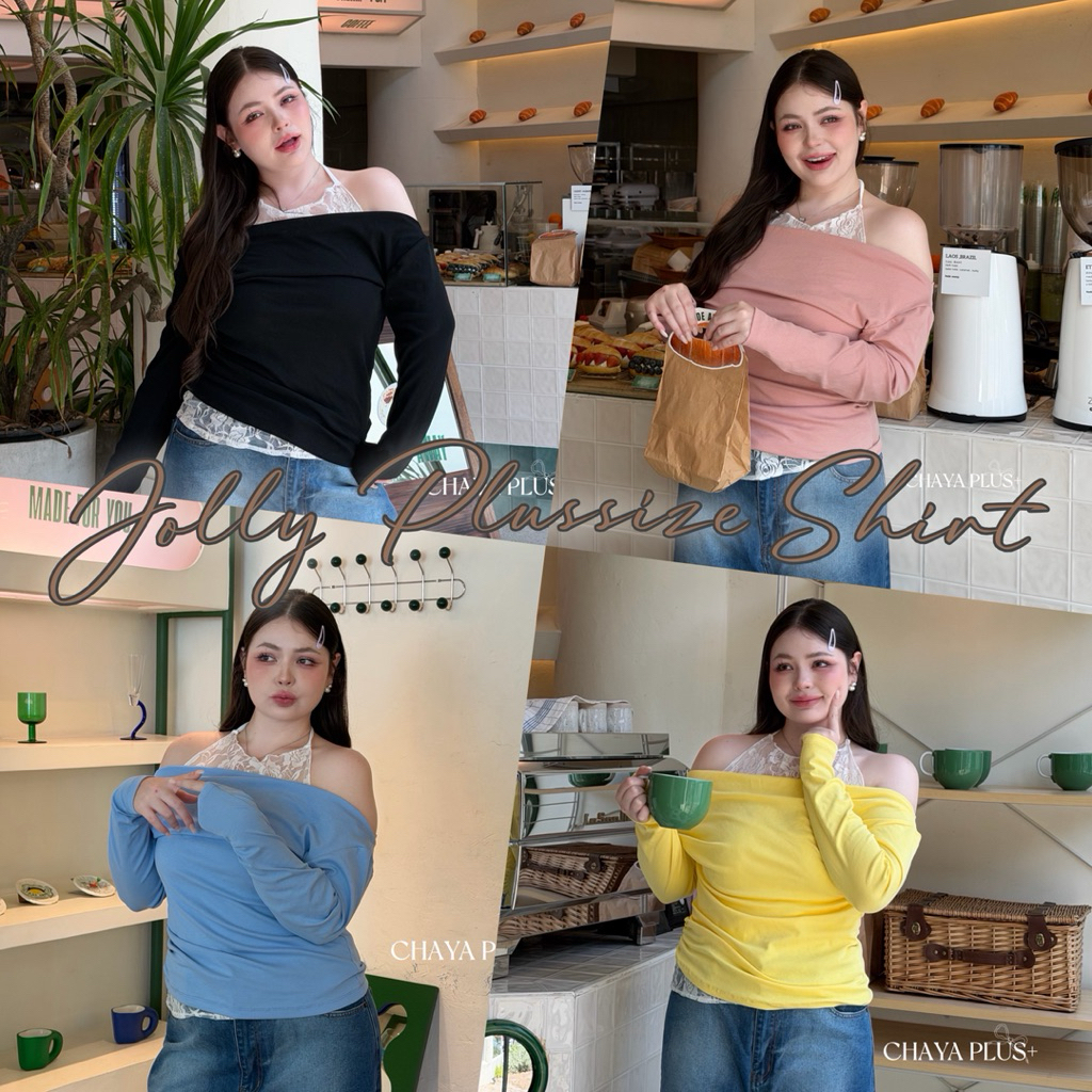 🧸𝐂𝐡𝐮𝐛𝐛𝐲𝐋𝐚𝐧𝐝.(อก38-52)✨Jolly Plussize Shirt💋เสื้อปาดไหล่แต่งลูกไม้ ไซส์ใหญ่ ใส่สวยมาก #Sh447