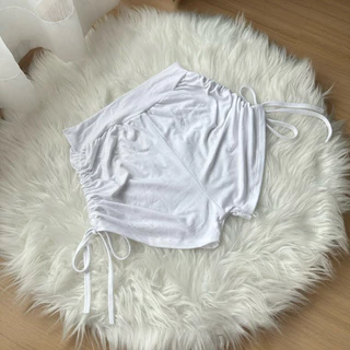 ใหม่ล่าสุด กางเกงขาสั้นรูดข้างเอวสูง ขาสั้นสายฝอ สีพื้นและลาย มี 2 ไซส์