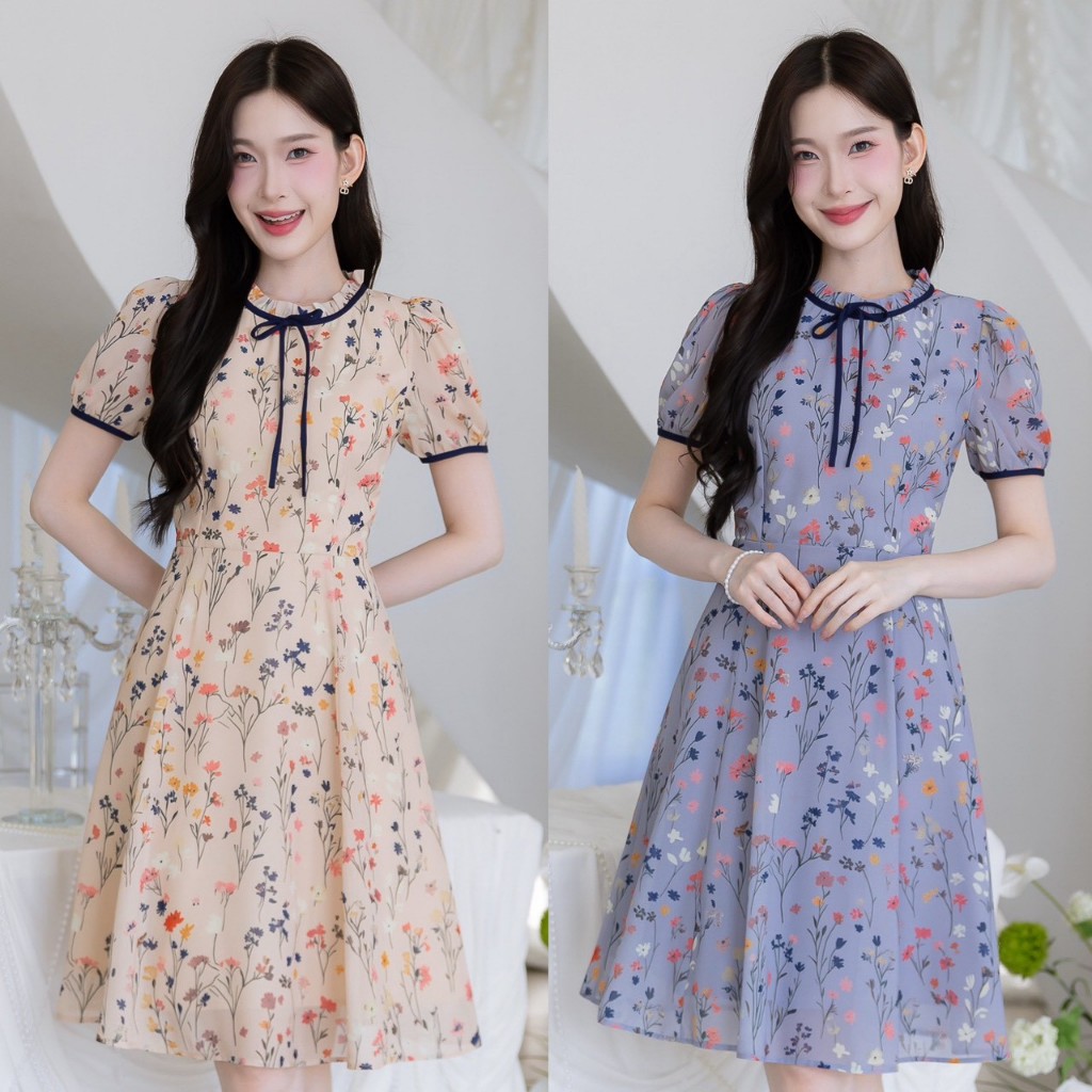 เดรสชีฟอง ต้อนรับ summer แพทเทิร์นสวยเรียบใส่ง่าย แพทเทิร์นขายดี ลายดอกสวยละมุน ผ้าพิมพ์ลายเอง สวยไม่ซ้ำใคร