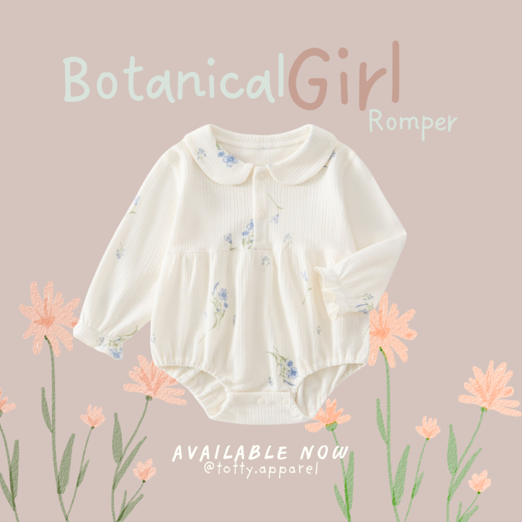 totty.apparel บอดี้สูทเด็กอ่อนผู้หญิง 3-6/6-9เดือน สีครีมลายดอก เนื้อผ้าคอตตอนคุณภาพดี (0223)