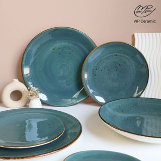 [ลดสูงสุด 80%] NP Ceramic จานเซรามิค ถ้วยชาม สีเขียวเข้ม สไต…