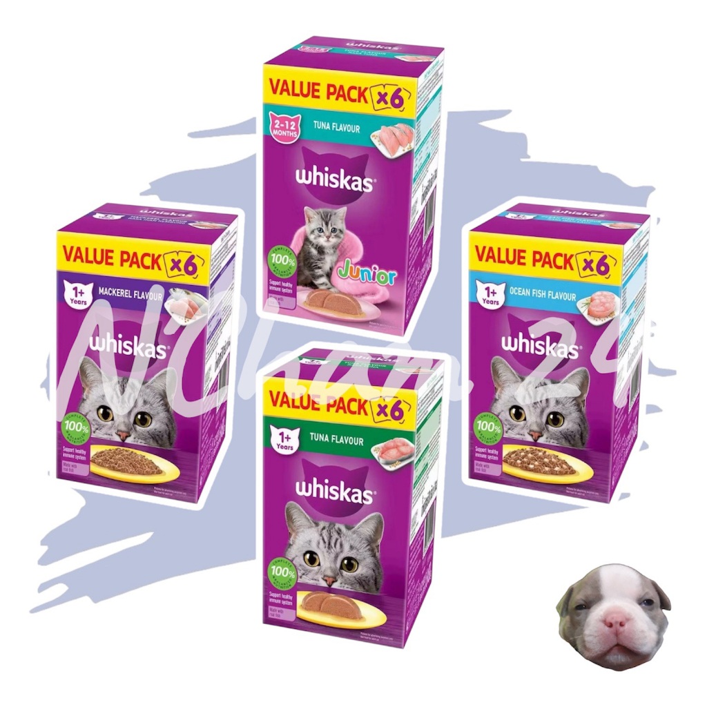 WHISKAS วิสกัส แพ็คเกจใหม่ 1 กล่อง บรรจุ 6 ซอง อาหารเปียกแมว