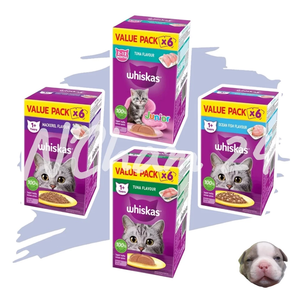 WHISKAS วิสกัส แพ็คเกจใหม่ 1 กล่อง บรรจุ 6 ซอง อาหารเปียกแมว