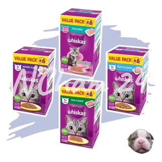 WHISKAS วิสกัส แพ็คเกจใหม่ 1 กล่อง บรรจุ 6 ซอง อาหารเปียกแมว