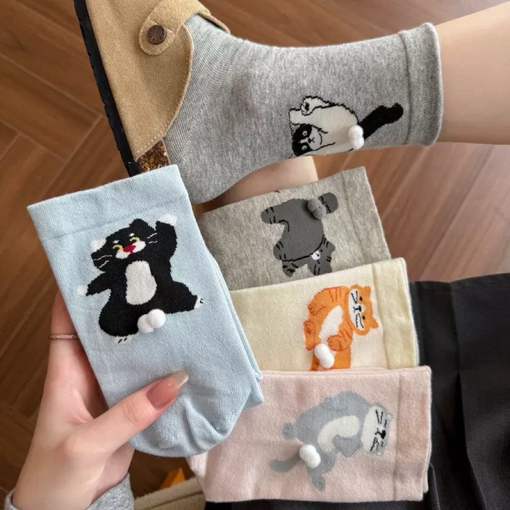 MIX'S SOCKS ถุงเท้าทาสแมว ถุงไข่น้องแมวหลากสี มี 5 แบบ 5 แมวให้เลือก Free size 36-43US
