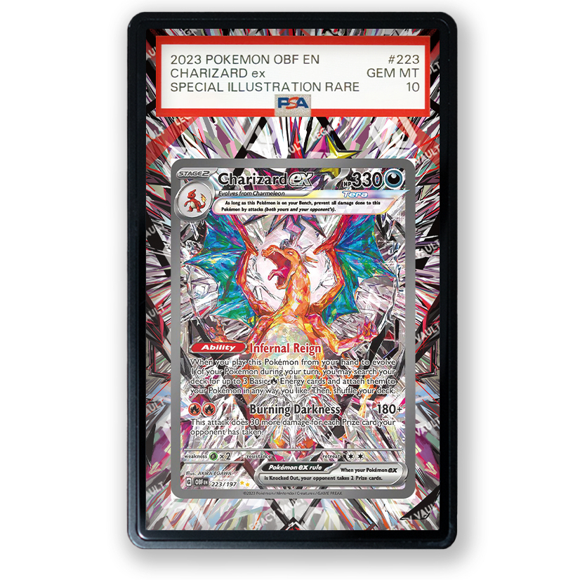 (โปรดอ่านรายละเอียดและภาพหน้าสุดท้าย) - Full Art PSA Charizard ex #223 Obsidian Flames / #134 Ruler of the Black Flame
