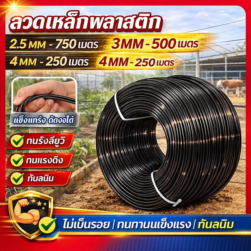 ลวดพลาสติกสำหรับเกษตรกร เกรดพรีเมียม ทนแดด ทนฝน ไม่กรอบแตก ใช้ดัดบอนไซ มัดต้นไม้ ทำค้างผัก ยกม้วนราคาถูก