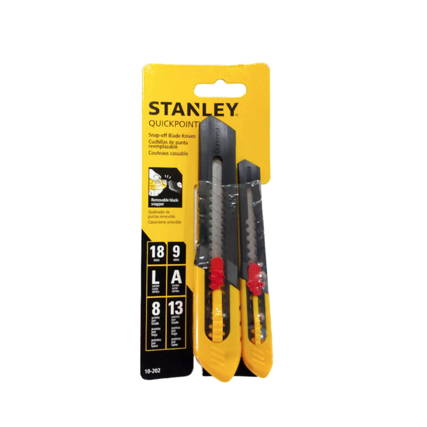 STANLEY มีดคัตเตอร์แพ็คคู่ 9มม.+18มม. รุ่น 10-202 ใบมีดผลิตจากวัสดุที่มีความคม