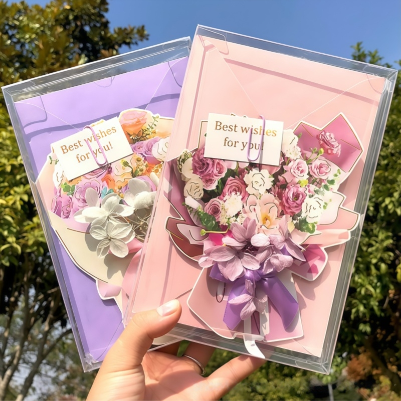 พร้อมส่ง การ์ดดอกไม้ การ์ดอวยพร การ์ดช่อดอกไม้ DIY 3 สี รูปที่ 5