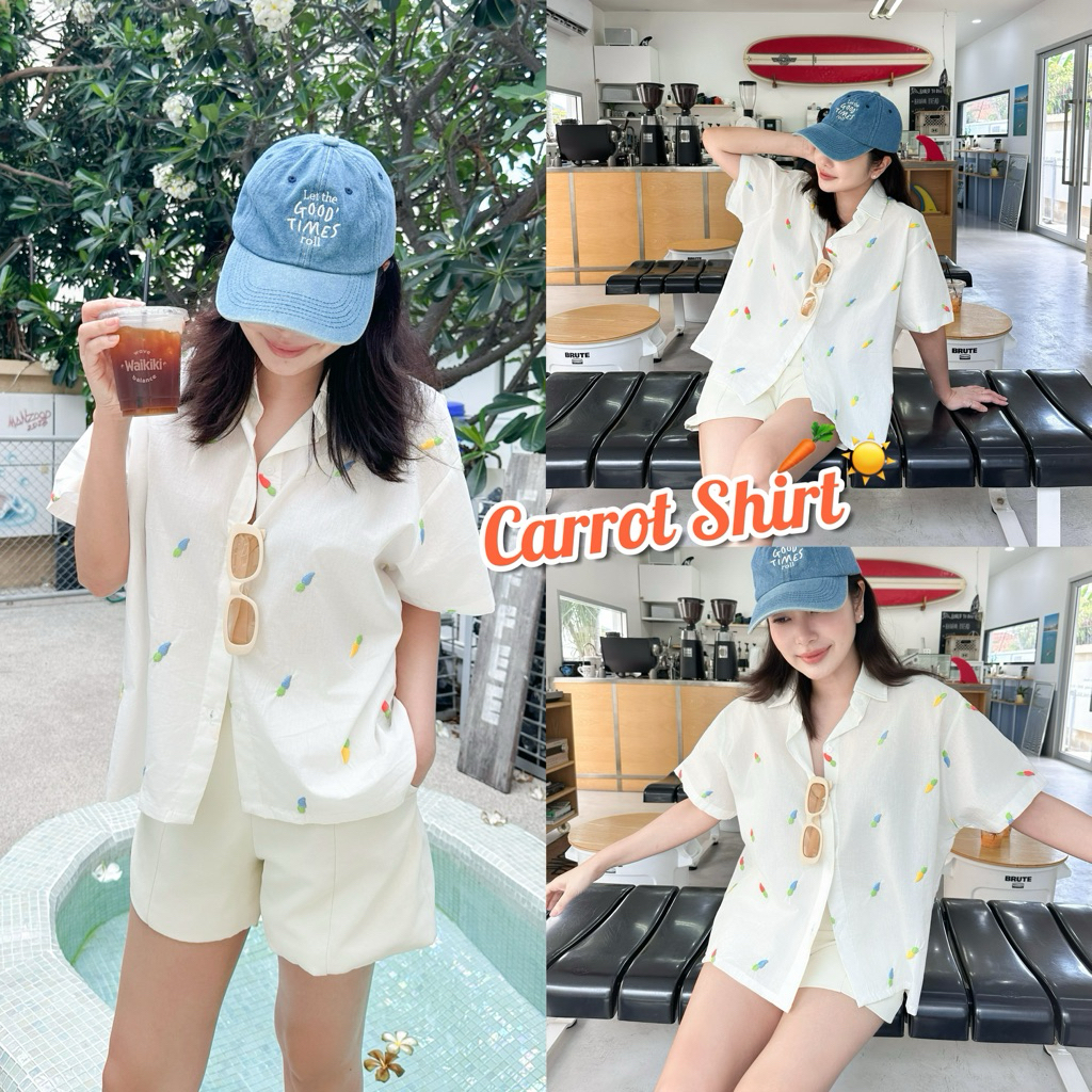 CARROT SHIRT เชิ้ตรุ่นขายดีมาพร้อมลายใหม่น้องแครอทคิ้วท์ๆ ผ้าคอตตอน งานปักแน่น สีสวยสดใสเหมาะกับซัมเมอร์