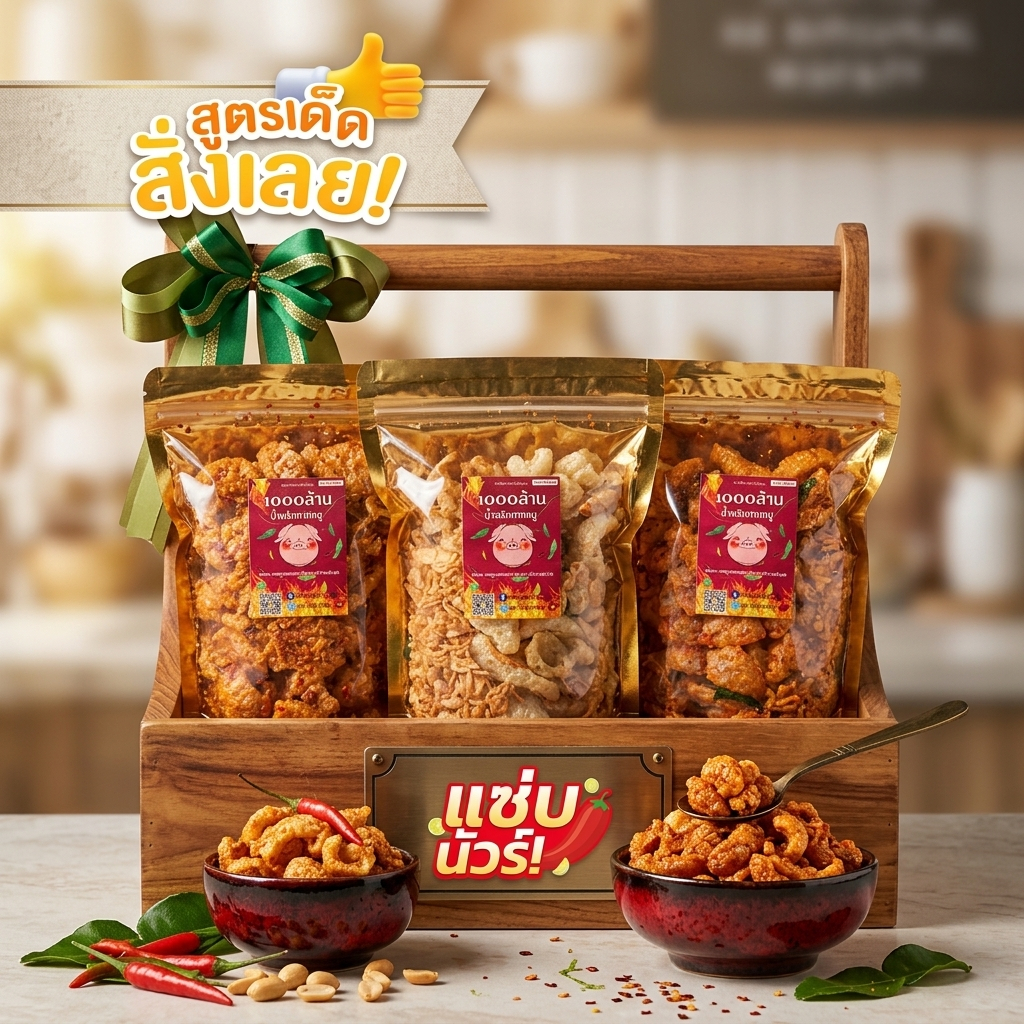 1000ล้าน น้ำพริกกากหมู  ขนาด 200 กรัม 3 รสชาติ  ดั้งเดิม ออริจินอล หม่าล่า