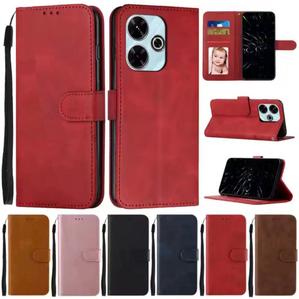 เคสแบบพับได้สำหรับ Xiaomi Redmi 13 13X POCO M6  เคสกระเป๋าหนัง ใส่บัตร ป้องกันโทรศัพท์ แม่เหล็กล็อค แถมสาย