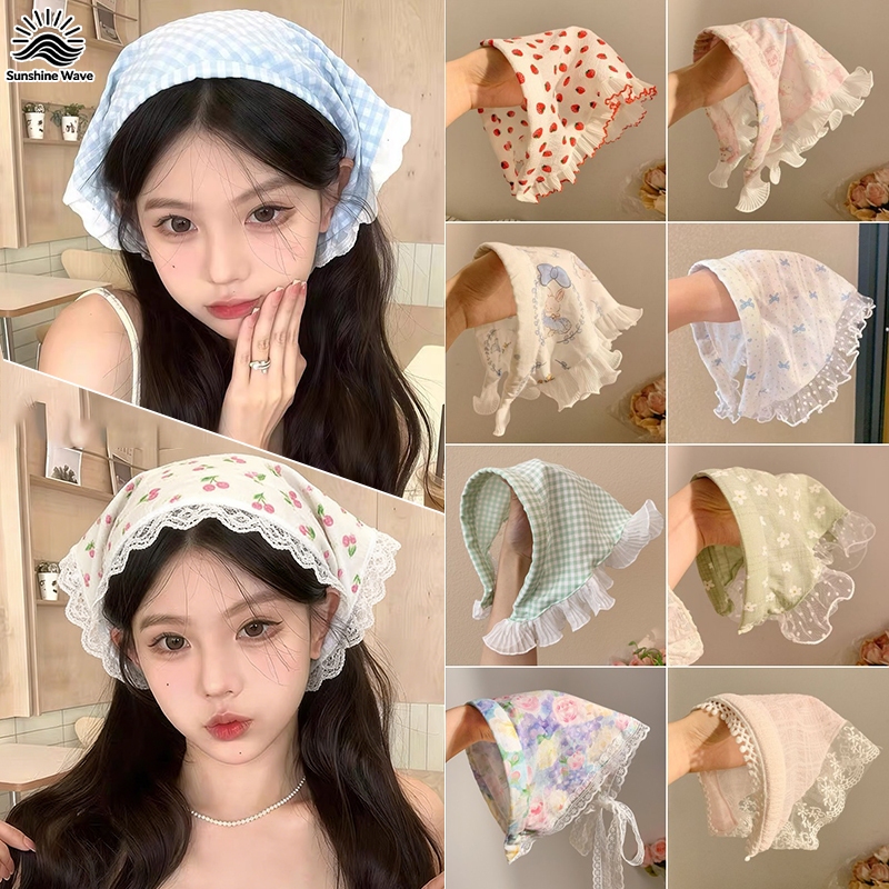 Sunshine Wave💖💖น่ารัก สไตล์สดใหม่ ที่คาดผม ผ้าโพกหัว หลายสี ลูกไม้ ลวดลายดอกไม้ ผ้าโพกผมสามเหลี่ยม ราคาถูกที่สุด