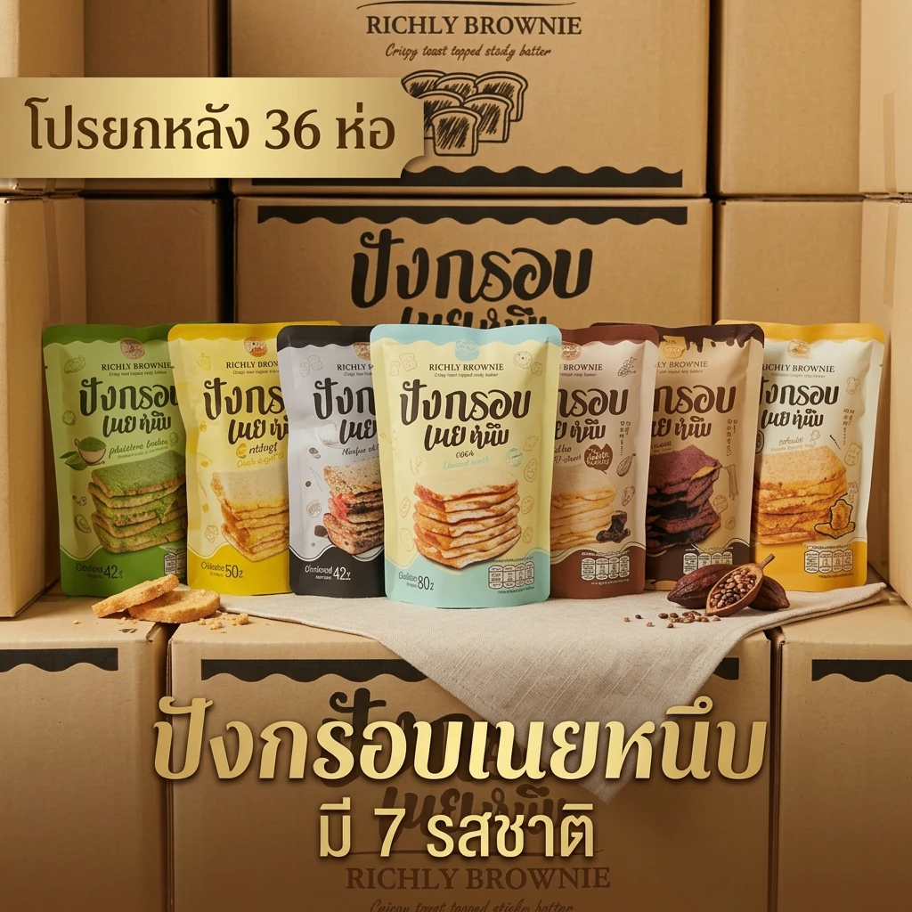 💢โปรยกลัง 36 ห่อ💢ปังกรอบเนยหนึบ มี7รสชาติ นม ช็อกโกแลต ชาเขียว ไข่เค็ม เห็ดทรัฟเฟิล ส้มยูสุ ทุเรียน