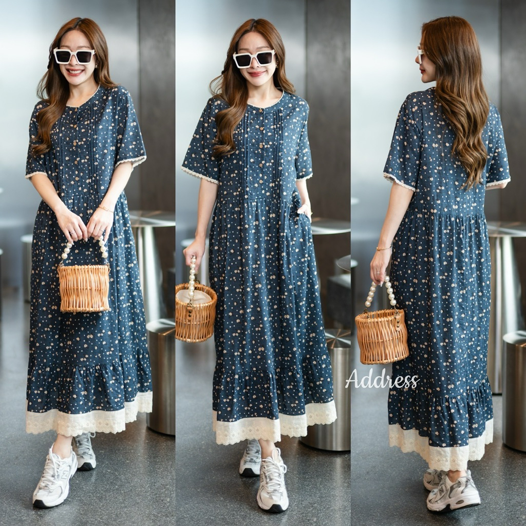🌈🌿🌺🌼🌸💙🧡🇰🇷 Floral Rim Lace Short Sleeve Maxi Dress