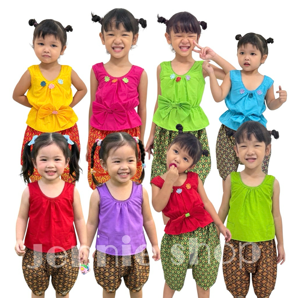 ชุดโจงกระเบนเด็ก ชุดไทย ใส่สงกรานต์ ลอยกระทง สีสันสดใส (เสื้อ+กางเกง)