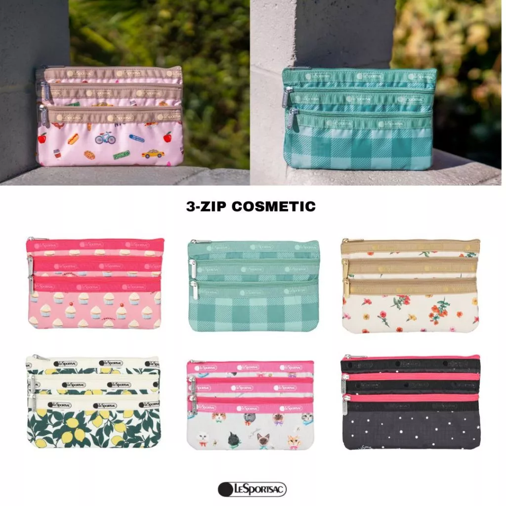 Lesportsac 3 Zip Cosmetic Bag กระเป๋าสตางค์ใบเล็ก กระเป๋าเครื่องสำอาง Style 7158