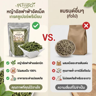 PETLUSCI หญ้าอัลฟาฟ่าอัดเม็ด Alfalfa pellet อัลฟาฟ่าอัดเม็ด 1KG สำหรับเต่า กระต่าย แพรี่ด็อก แก๊สบี้