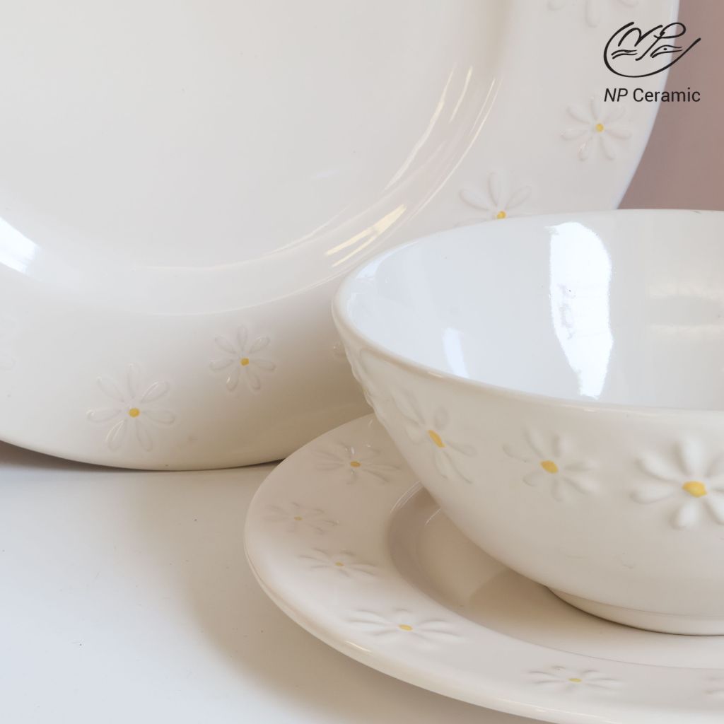 [ลดสูงสุด 80%] NP Ceramic จานเซรามิค ชุดจานชามลายดอกเดซี่ สวยหรู ดูแพง