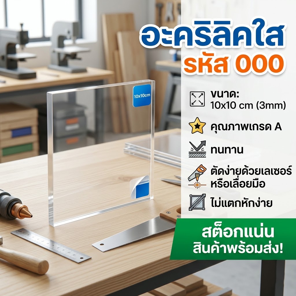 อะคริลิคใส/000 ขนาด 20X10cm หนา 2 มิล,2.5 มิล,3 มิล,4 มิล,5 มิล,6 มิล,8 มิล,10 มิล